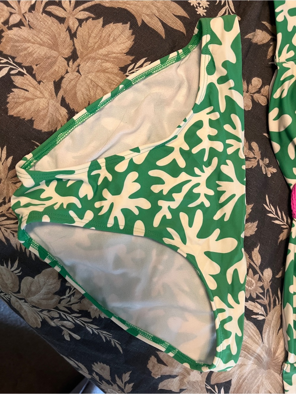 Boden Size Small Green & White Coral Print Bikini with Pink Buckle - Picture 2 of 3